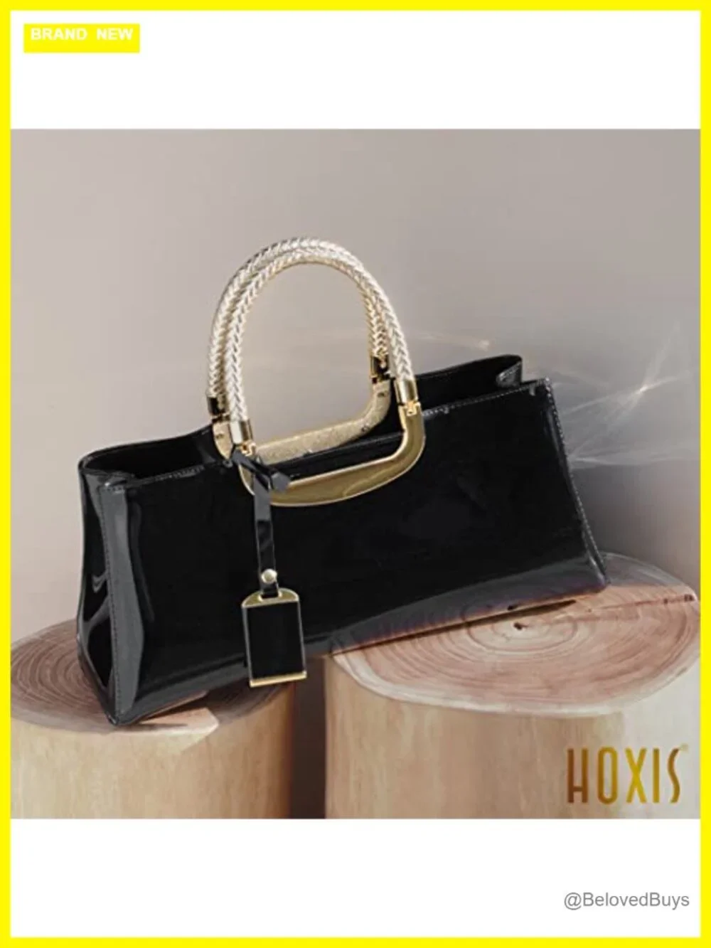 Glossy Faux Patent Leather Structured Shoulder Handbag Evening Party Satchel